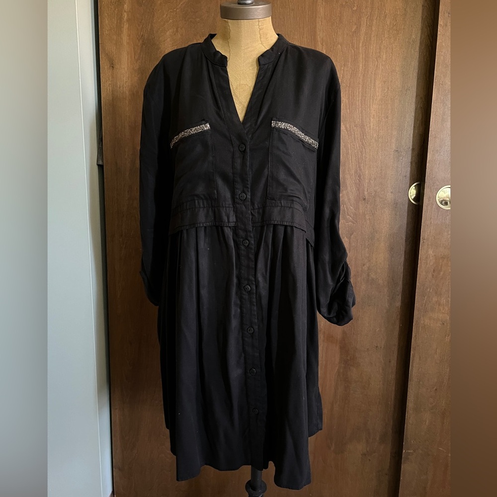 Zara shirt dress with rhinestone trim pockets